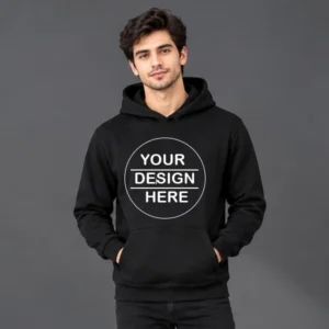 Customized Black Cotton Hoodie with Pockets