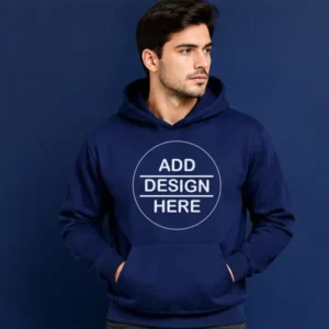 Customized Navy Blue Cotton Hoodie with Pockets