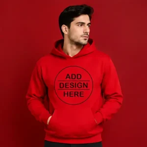 Customized Red Cotton Hoodie with Pockets