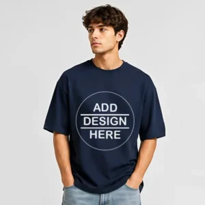 Navy Blue Customized Half Sleeve Men's Cotton T-Shirt