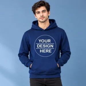 Customized Navy Blue Cotton Hoodie with Pockets